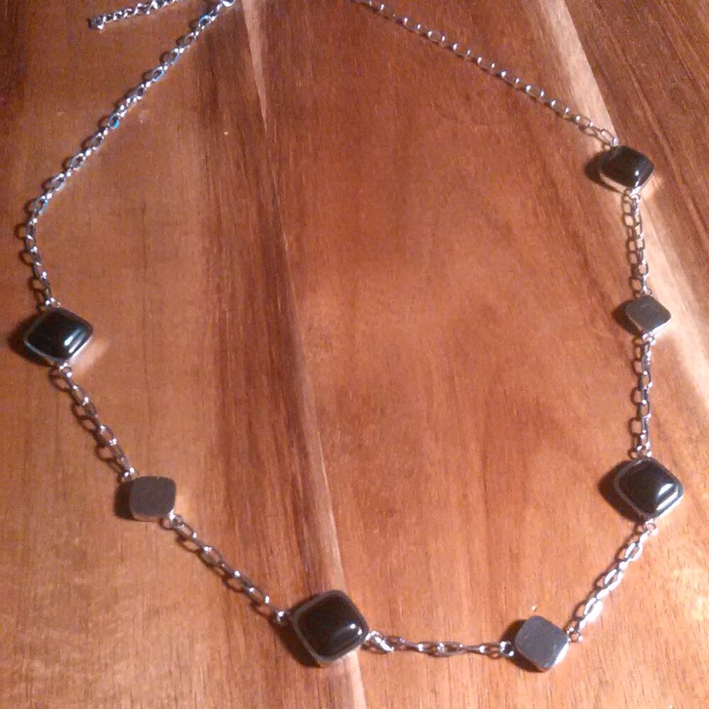 Black Onyx Stainless Steel Station Necklace